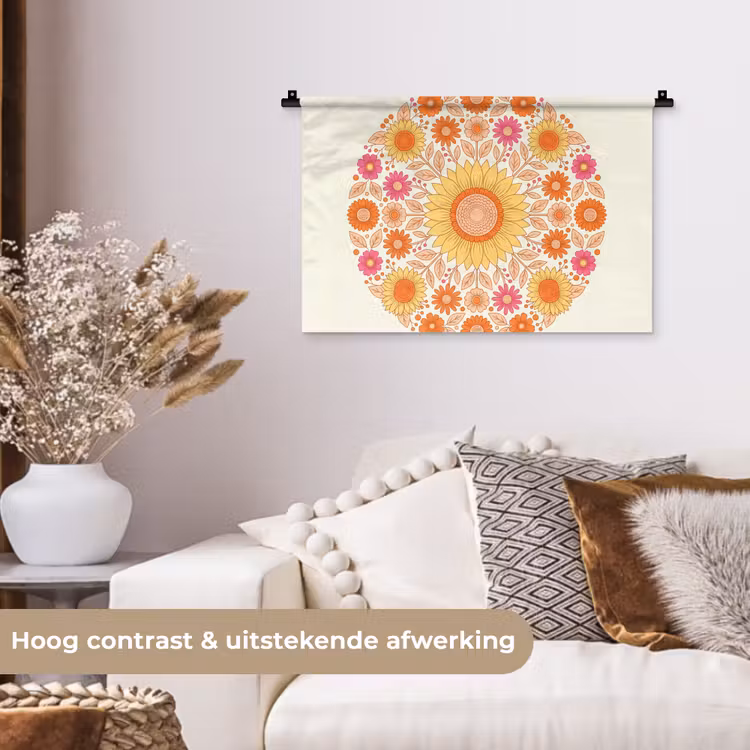 Bloemen - Mandala - Patroon - Kleurrijk Wandkleed katoen klein -sfeer1