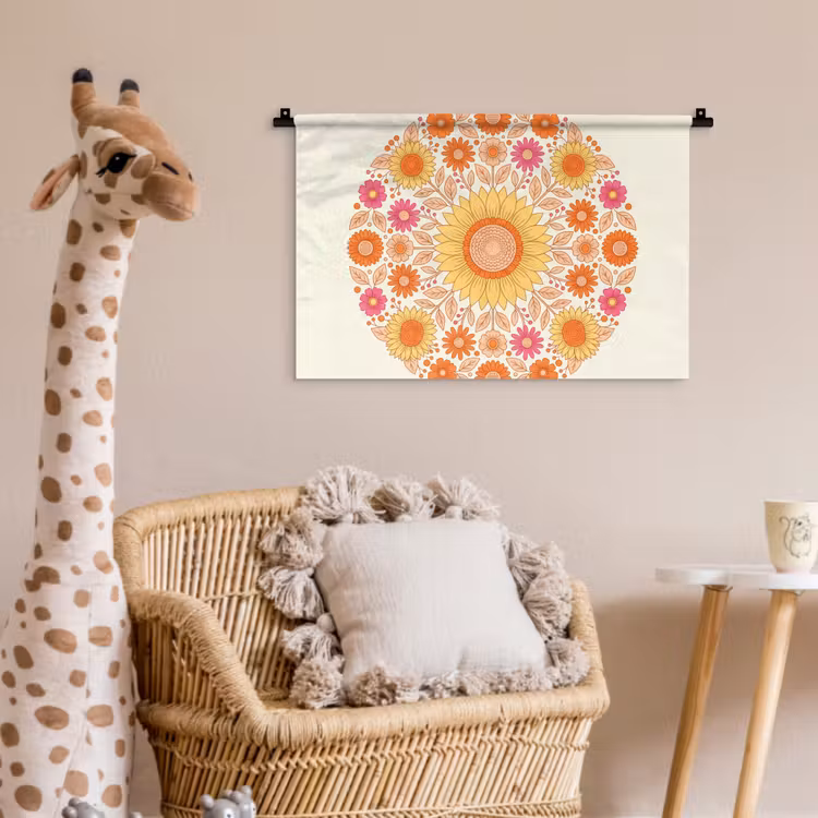 Bloemen - Mandala - Patroon - Kleurrijk Wandkleed katoen klein -wsfeer5_kind