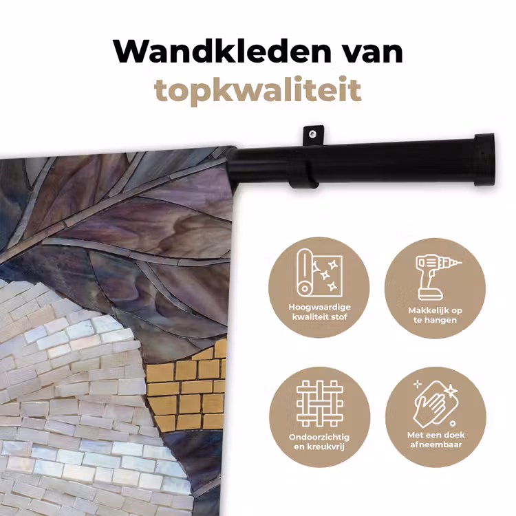 Bloemen - Mozaïek - Kunst - Modern - Goud Wandkleed katoen klein -sfeer2