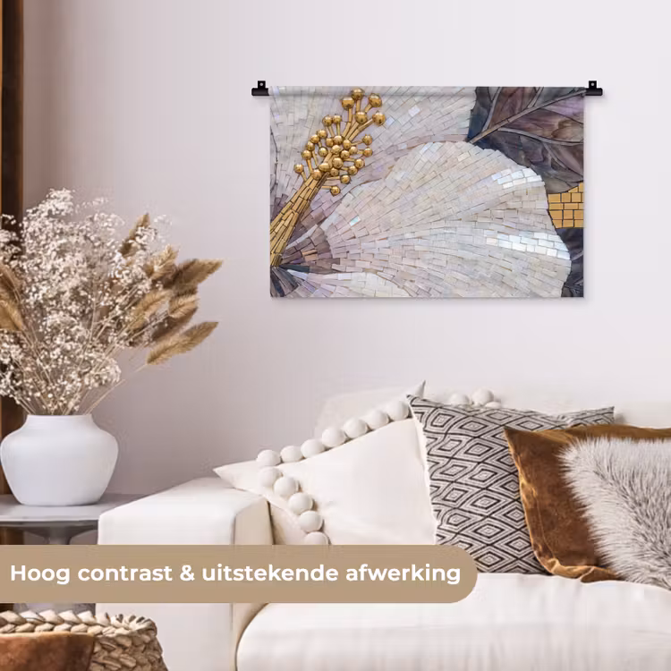 Bloemen - Mozaïek - Kunst - Modern - Goud Wandkleed katoen klein -sfeer1