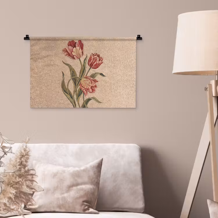 Bloemen - Mozaïek - Rood - Groen - Kunst Wandkleed katoen klein -sfeer4