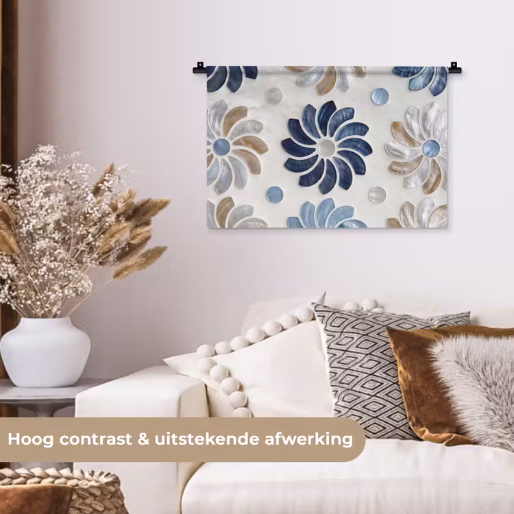 Bloemen - Parelmoer - Abstract - Patroon - Blauw Wandkleed katoen klein -sfeer1
