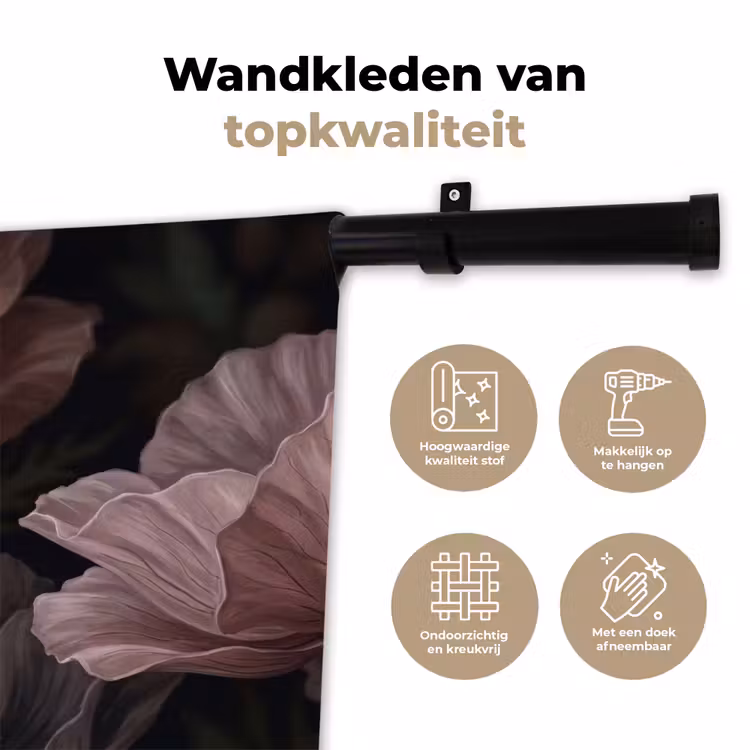 Bloemen - Natuur - Roze - Donker - Modern Wandkleed katoen klein -sfeer2
