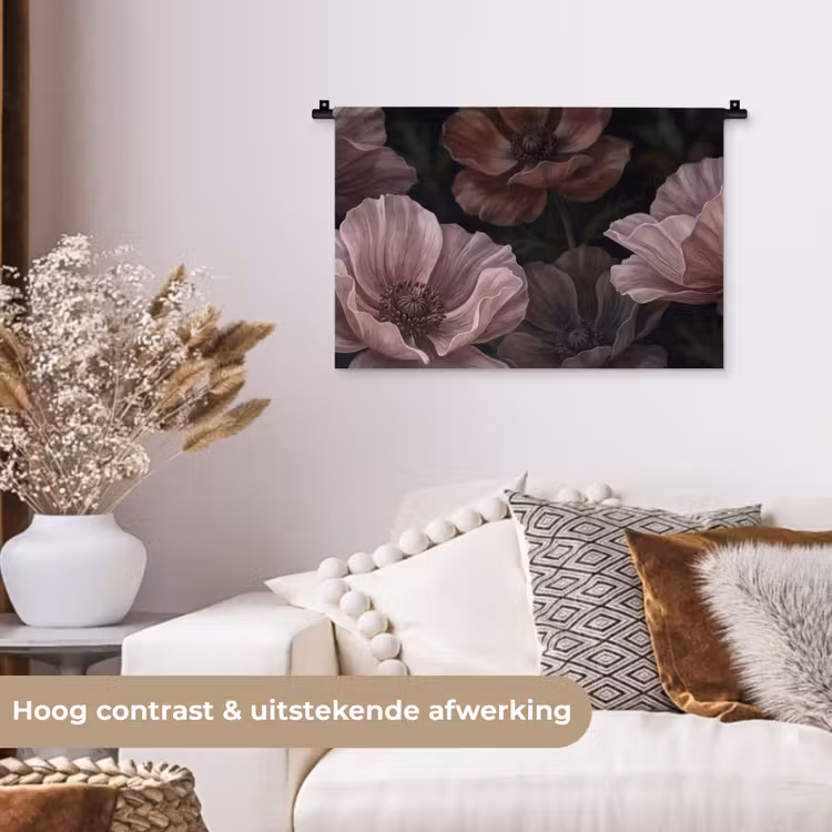 Bloemen - Natuur - Roze - Donker - Modern Wandkleed katoen klein -sfeer1