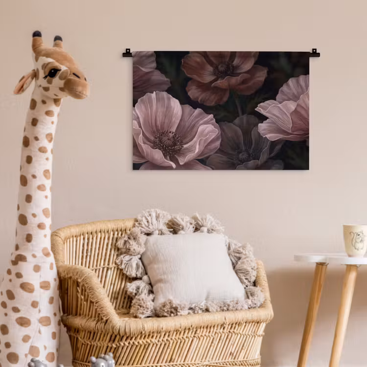 Bloemen - Natuur - Roze - Donker - Modern Wandkleed katoen klein -wsfeer5_kind