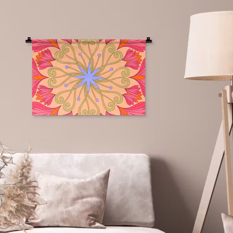Bloemen - Patroon - Abstract - Roze - Decoratief Wandkleed katoen klein -sfeer4