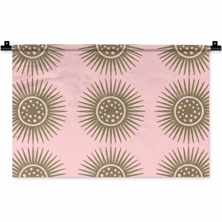 Bloemen - Patroon - Abstract - Roze - Groen Wandkleed katoen klein -zz3d