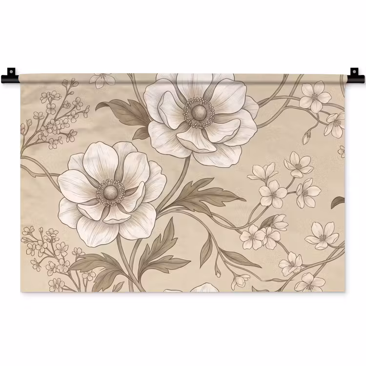 Bloemen - Patroon - Beige Wandkleed katoen klein -zz3d
