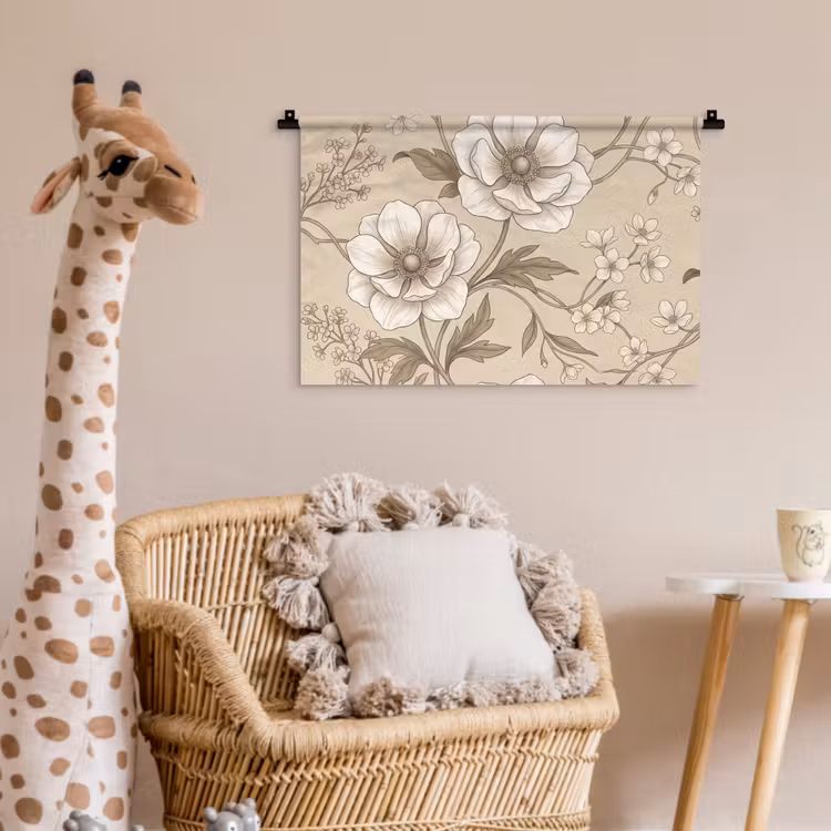 Bloemen - Patroon - Beige Wandkleed katoen klein -wsfeer5_kind