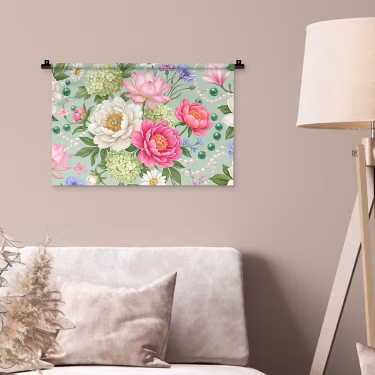Bloemen - Patroon - Botanisch - Groen Wandkleed katoen klein -sfeer4