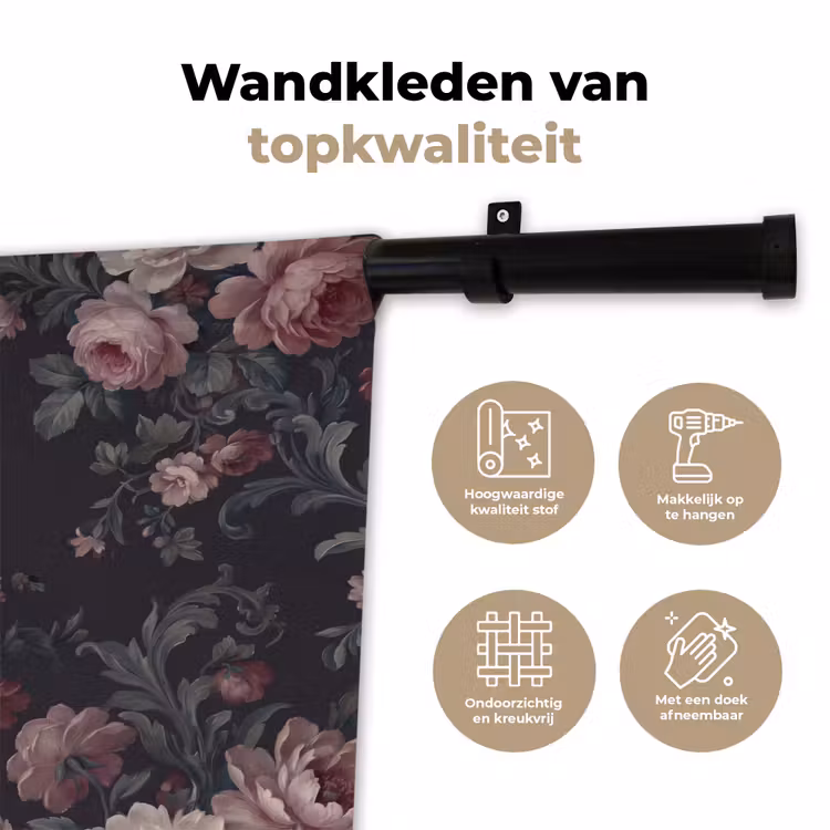 Bloemen - Patroon - Sierlijk - Roze - Donker Wandkleed katoen klein -sfeer2
