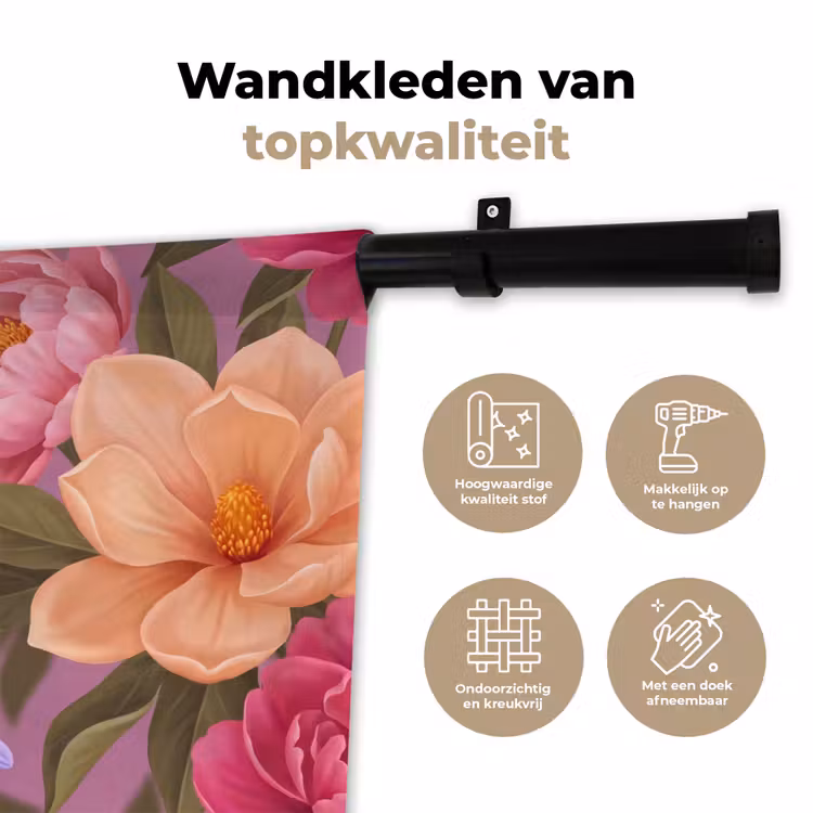 Bloemen - Patroon - Illustratie - Roze Wandkleed katoen klein -sfeer2
