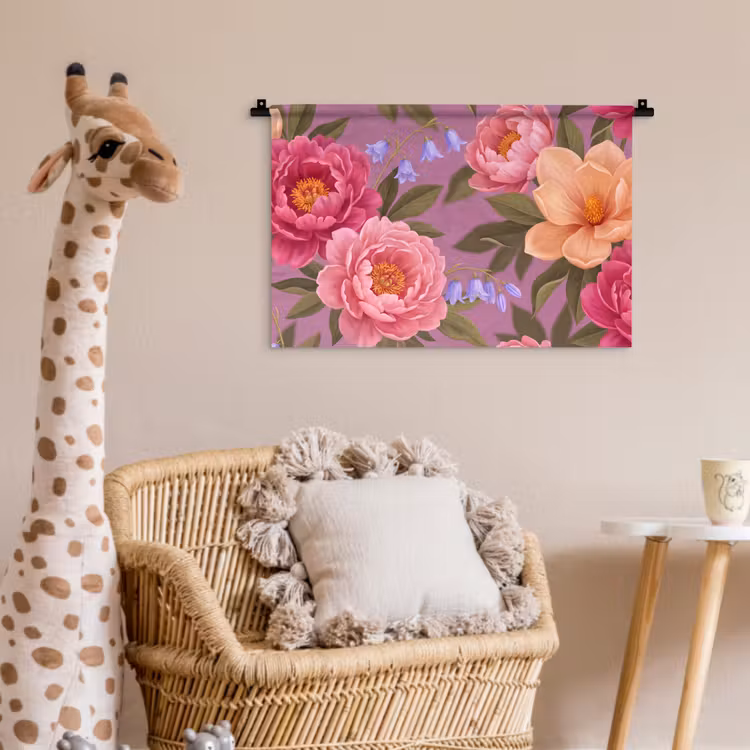 Bloemen - Patroon - Illustratie - Roze Wandkleed katoen klein -wsfeer5_kind