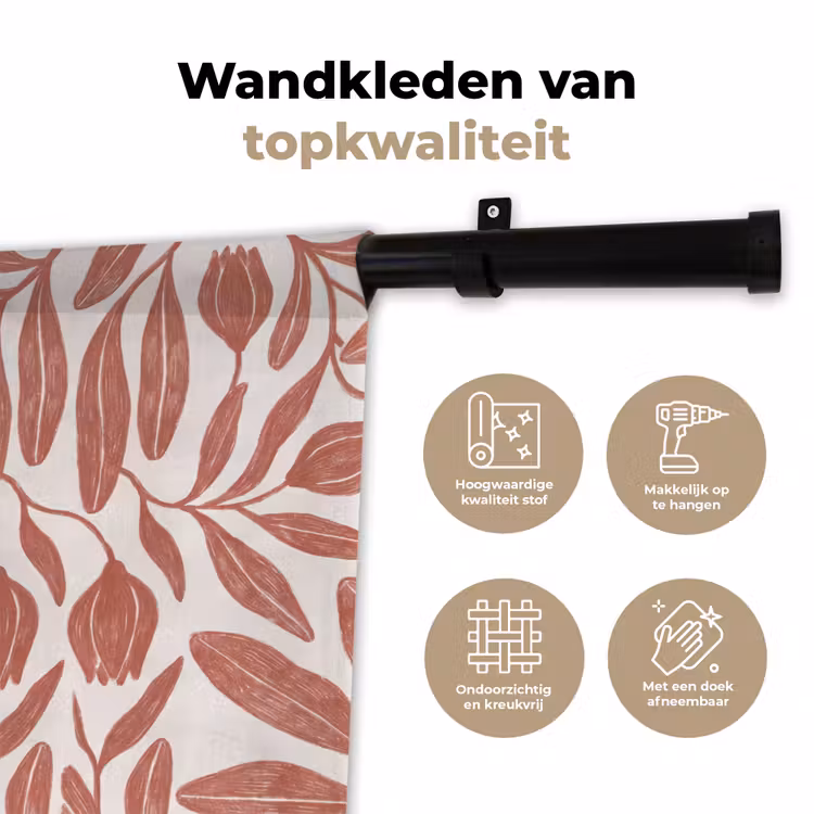 Bloemen - Patroon - Modern - Natuur - Bruin Wandkleed katoen klein -sfeer2