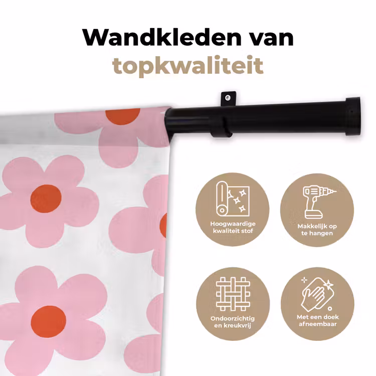Bloemen - Patroon - Modern - Roze - Wit Wandkleed katoen klein -sfeer2