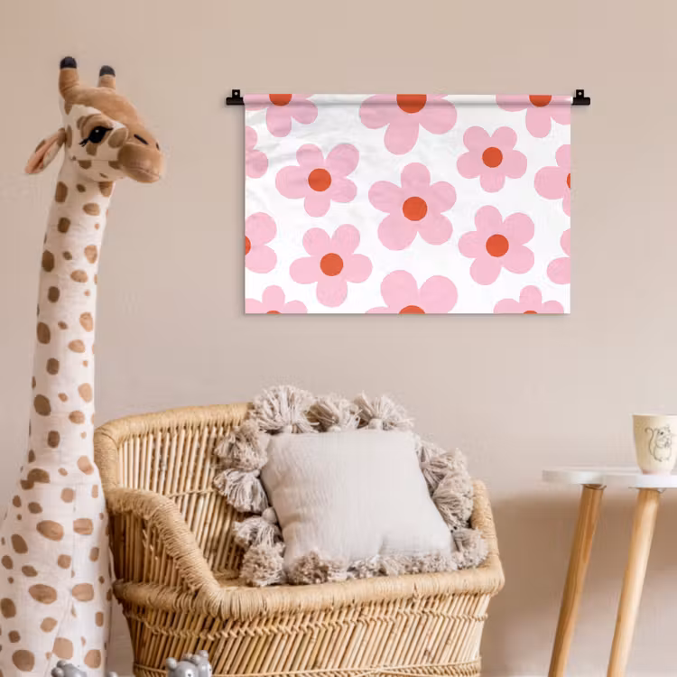 Bloemen - Patroon - Modern - Roze - Wit Wandkleed katoen klein -wsfeer5_kind
