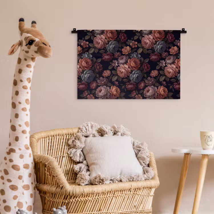 Bloemen - Patroon - Vintage - Donker - Roze Wandkleed katoen klein -wsfeer5_kind