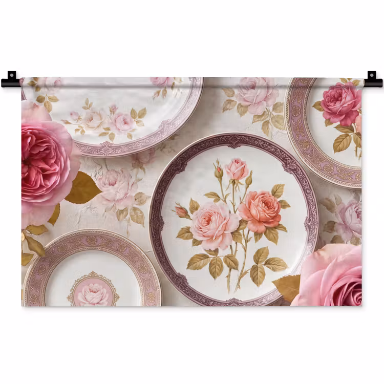 Bloemen - Patroon - Vintage - Roze - Decoratie Wandkleed katoen klein -zz3d