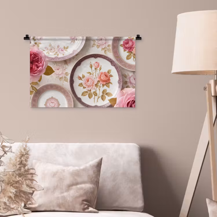 Bloemen - Patroon - Vintage - Roze - Decoratie Wandkleed katoen klein -sfeer4