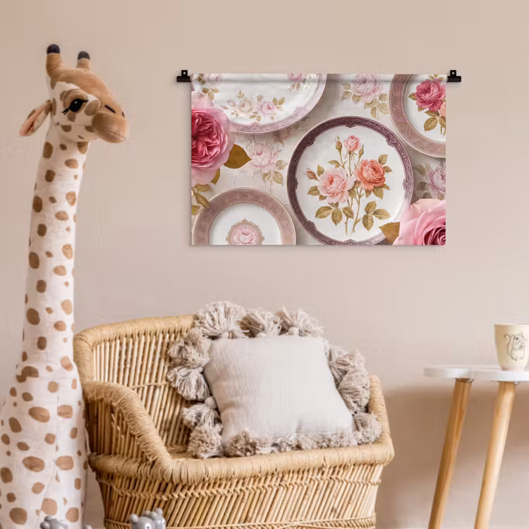 Bloemen - Patroon - Vintage - Roze - Decoratie Wandkleed katoen klein -wsfeer5_kind