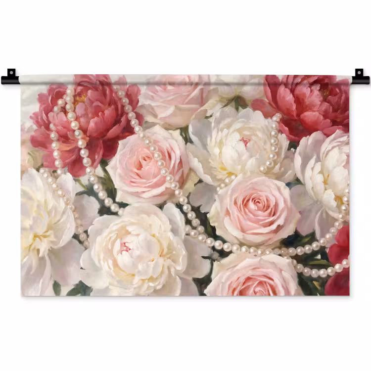 Bloemen - Parels - Romantiek - Klassiek - Roze Wandkleed katoen klein -zz3d