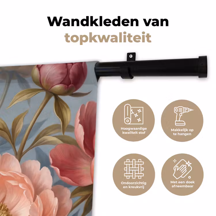 Bloemen - Roze - Beige - Modern - Natuur Wandkleed katoen klein -sfeer2
