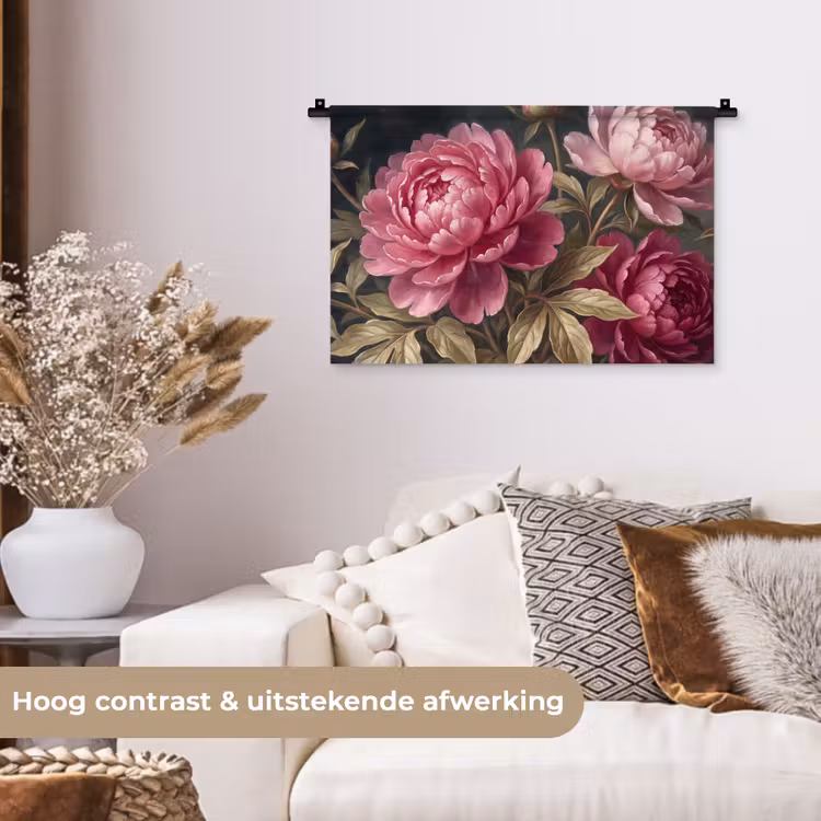 Bloemen - Roze - Klassiek - Natuur Wandkleed katoen klein -sfeer1