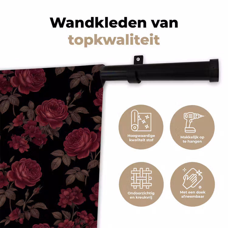 Bloemen - Roos - Patroon - Klassiek - Rood Wandkleed katoen klein -sfeer2