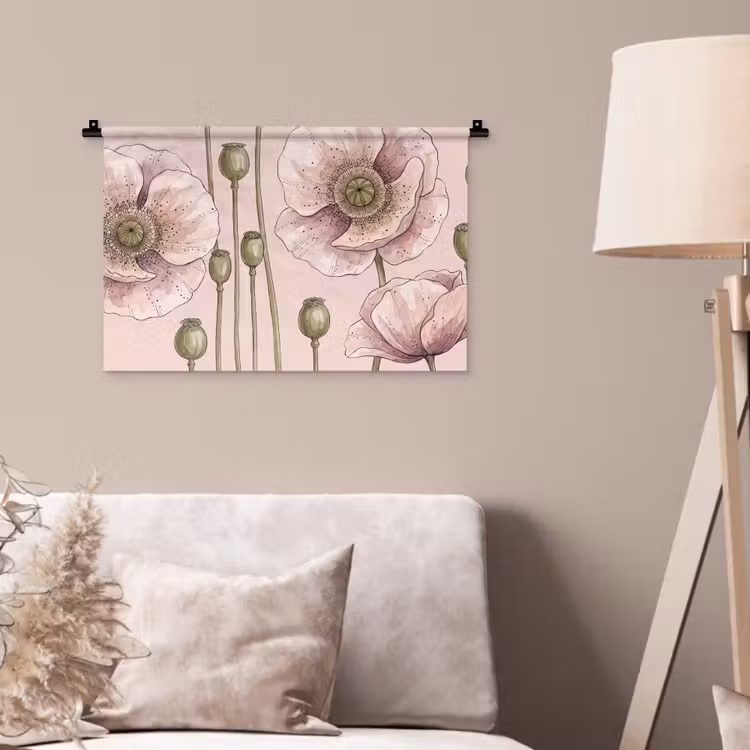 Bloemen - Zomer - Natuur - Aquarel - Roze Wandkleed katoen klein -sfeer4