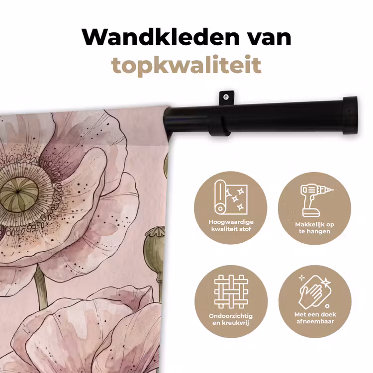 Bloemen - Zomer - Natuur - Aquarel - Roze Wandkleed katoen klein -sfeer2