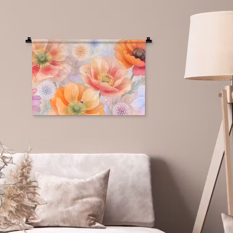 Bloemen - Aquarel - Natuur - Modern - Kleurrijk Wandkleed katoen klein -sfeer4