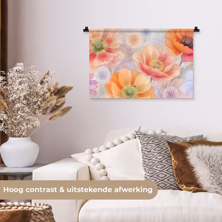 Bloemen - Aquarel - Natuur - Modern - Kleurrijk Wandkleed katoen klein -sfeer1