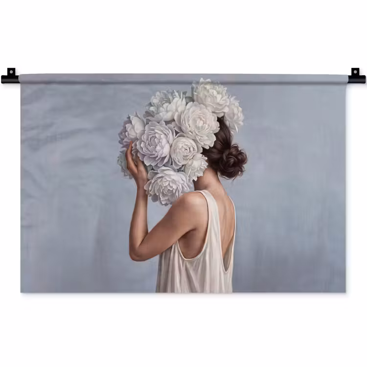 Bloemen - Vrouw - Wit Wandkleed katoen klein -zz3d