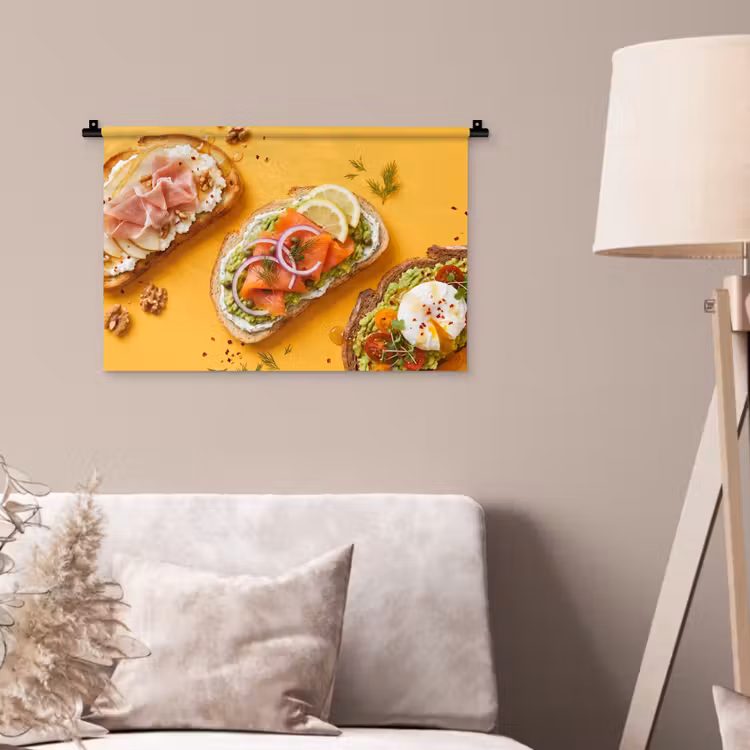 Eten - Brood - Ontbijt - Modern - Kleurrijk Wandkleed katoen klein -sfeer4