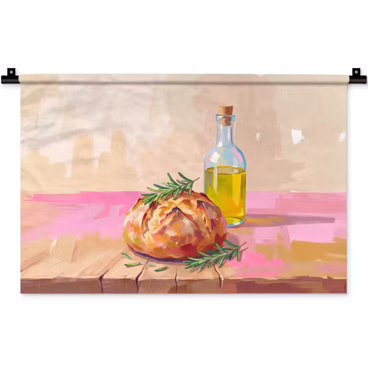 Eten - Brood - Olijfolie - Abstract - Keuken Wandkleed katoen klein -zz3d