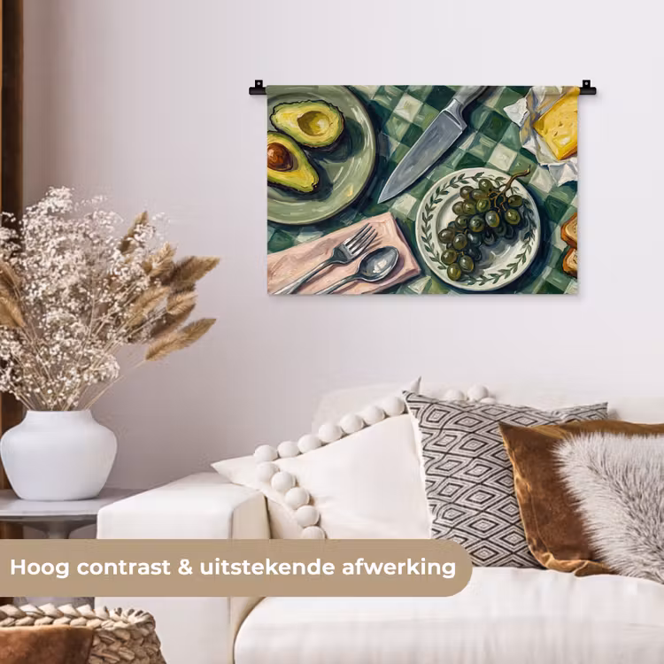 Eten - Ontbijt - Tafel - Modern - Groen Wandkleed katoen klein -sfeer1