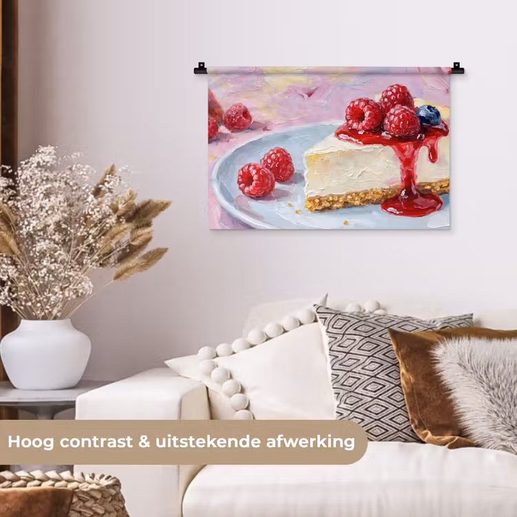 Eten - Cheesecake - Bessen - Abstract - Roze Wandkleed katoen klein -sfeer1