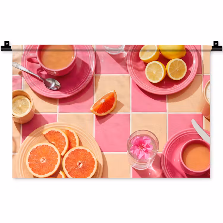 Eten - Citrusvruchten - Stillevens - Roze - Oranje Wandkleed katoen klein -zz3d