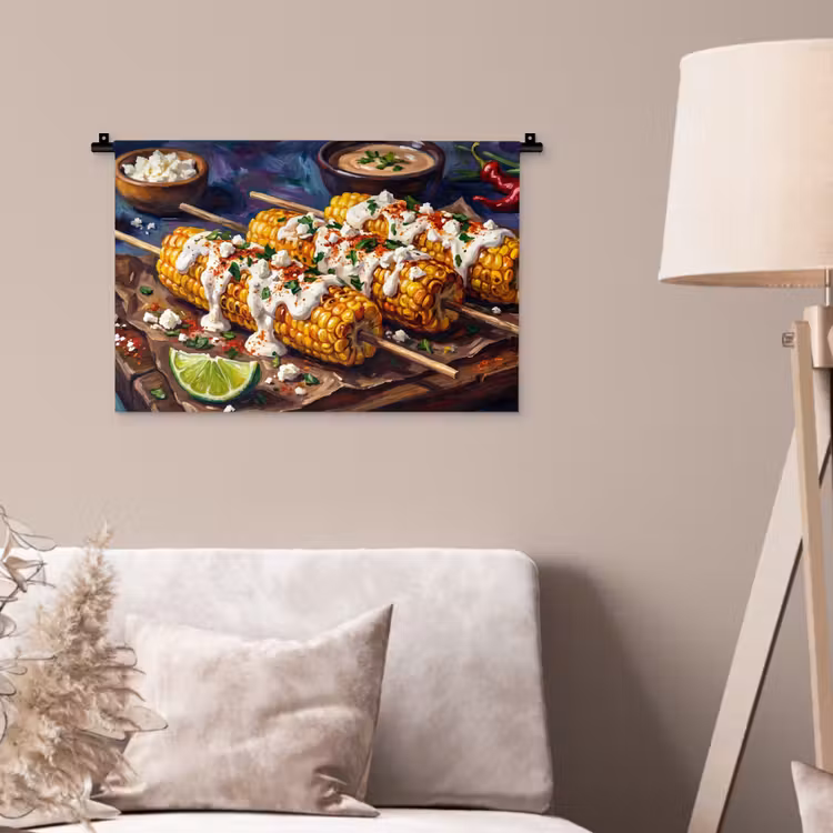 Eten - Maïs - Saus - Geschilderd - Geel Wandkleed katoen klein -sfeer4