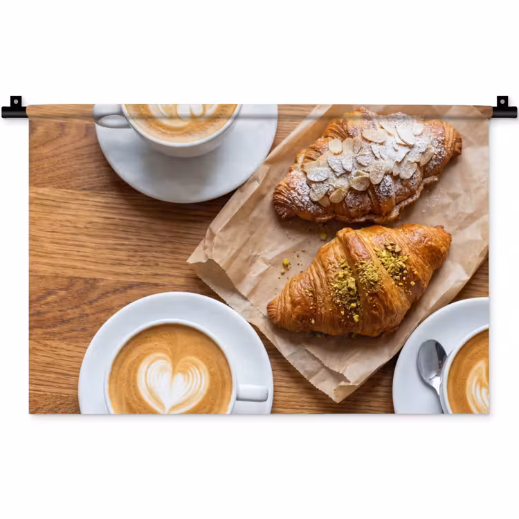 Eten - Croissant - Koffie - Ontbijt - Modern Wandkleed katoen klein -zz3d