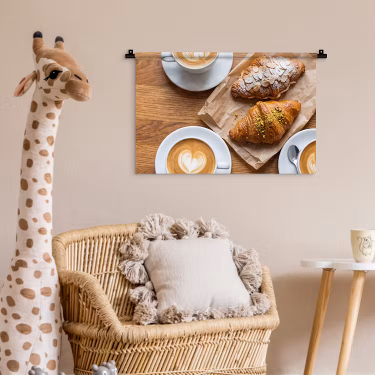 Eten - Croissant - Koffie - Ontbijt - Modern Wandkleed katoen klein -wsfeer5_kind