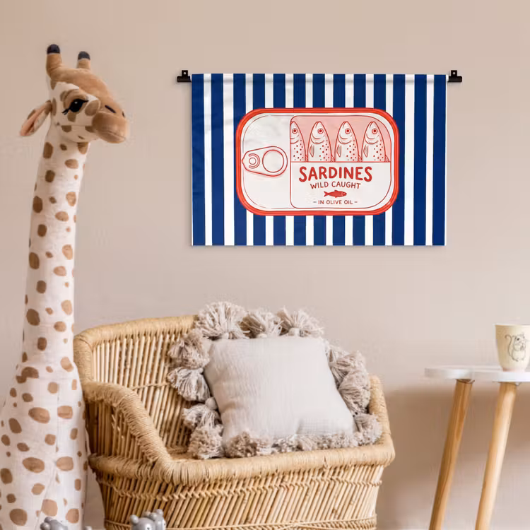Eten - Vis - Blik - Illustratie - Rood Wandkleed katoen klein -wsfeer5_kind
