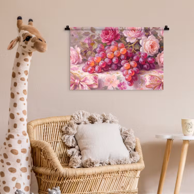 Eten - Bloemen - Stilleven - Roze - Goud Wandkleed katoen klein -wsfeer5_kind