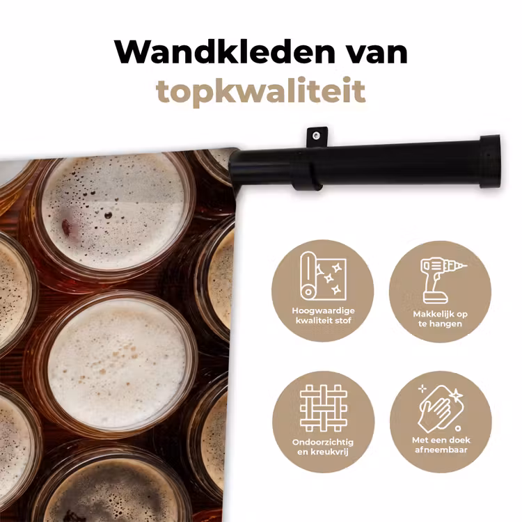 Eten - Glazen - Drank - Patroon - Bruin Wandkleed katoen klein -sfeer2
