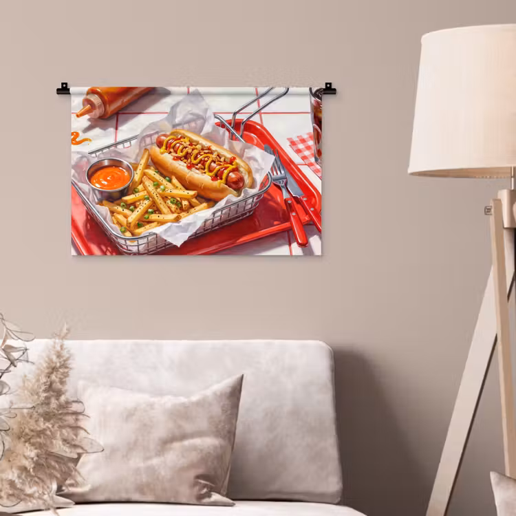 Eten - Hotdog - Fastfood - Modern - Rood Wandkleed katoen klein -sfeer4