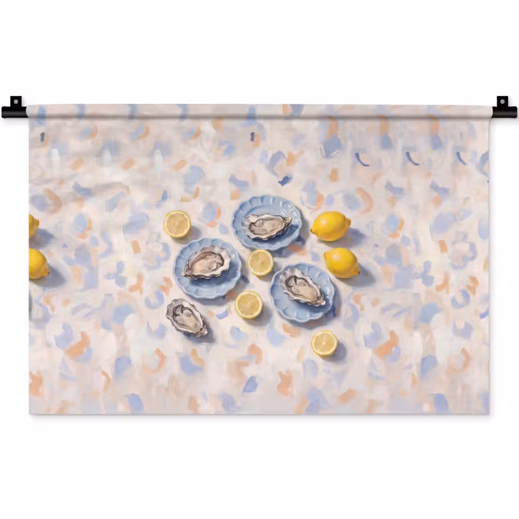 Eten - Oesters - Citroenen - Modern - Geel Wandkleed katoen klein -zz3d