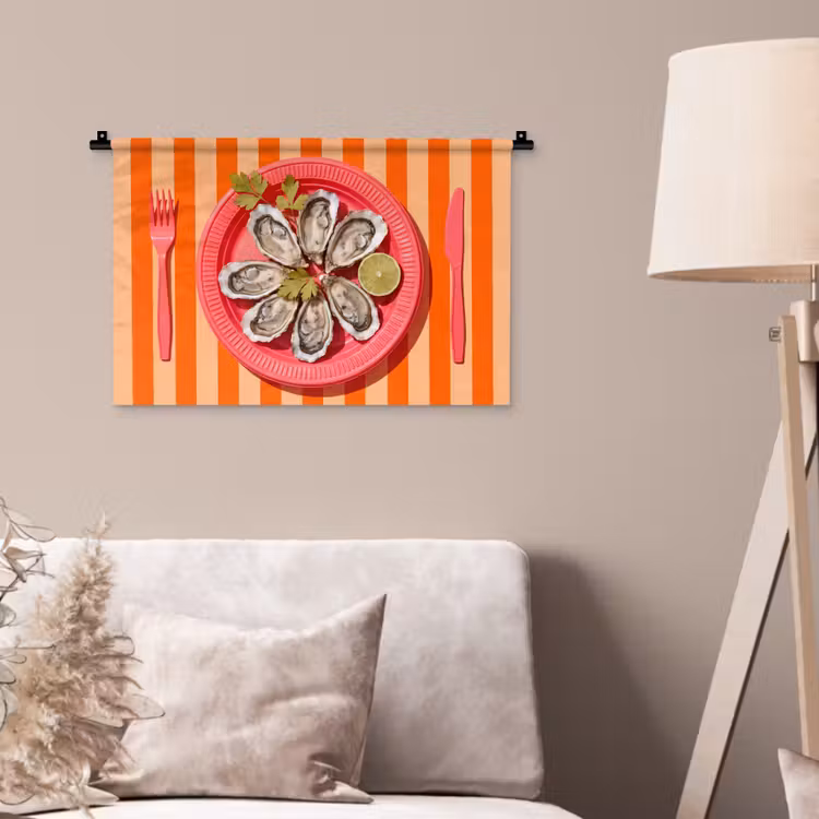 Eten - Oester - Zeevruchten - Oranje - Modern Wandkleed katoen klein -sfeer4