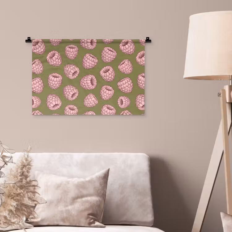 Eten - Patroon - Illustratie - Roze - Groen Wandkleed katoen klein -sfeer4