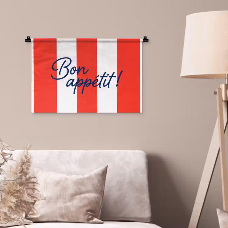 Eten - Spreuk - Keuken - Grafisch - Rood-Wit Wandkleed katoen klein -sfeer4