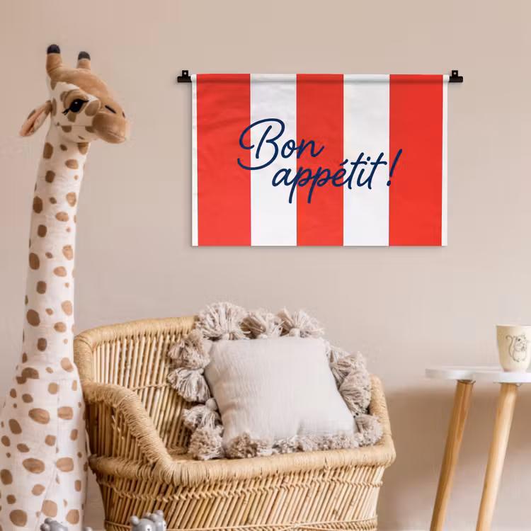 Eten - Spreuk - Keuken - Grafisch - Rood-Wit Wandkleed katoen klein -wsfeer5_kind